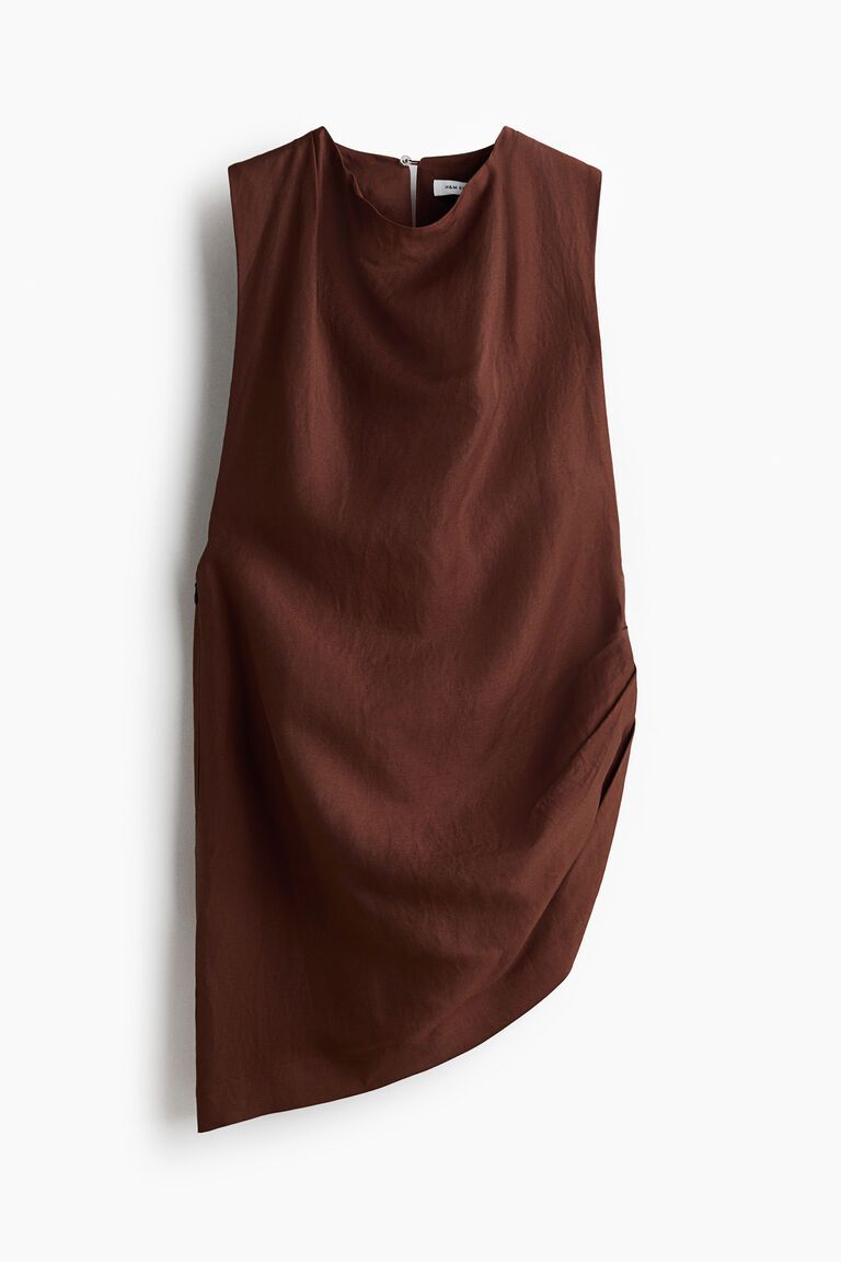 Asymmetric linen-blend top