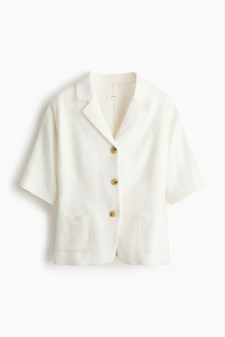 Short-sleeved linen-blend blazer