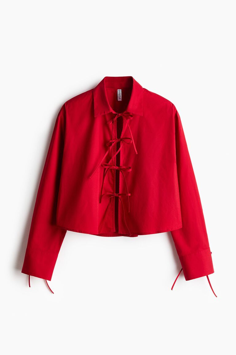 Tie-front poplin shirt