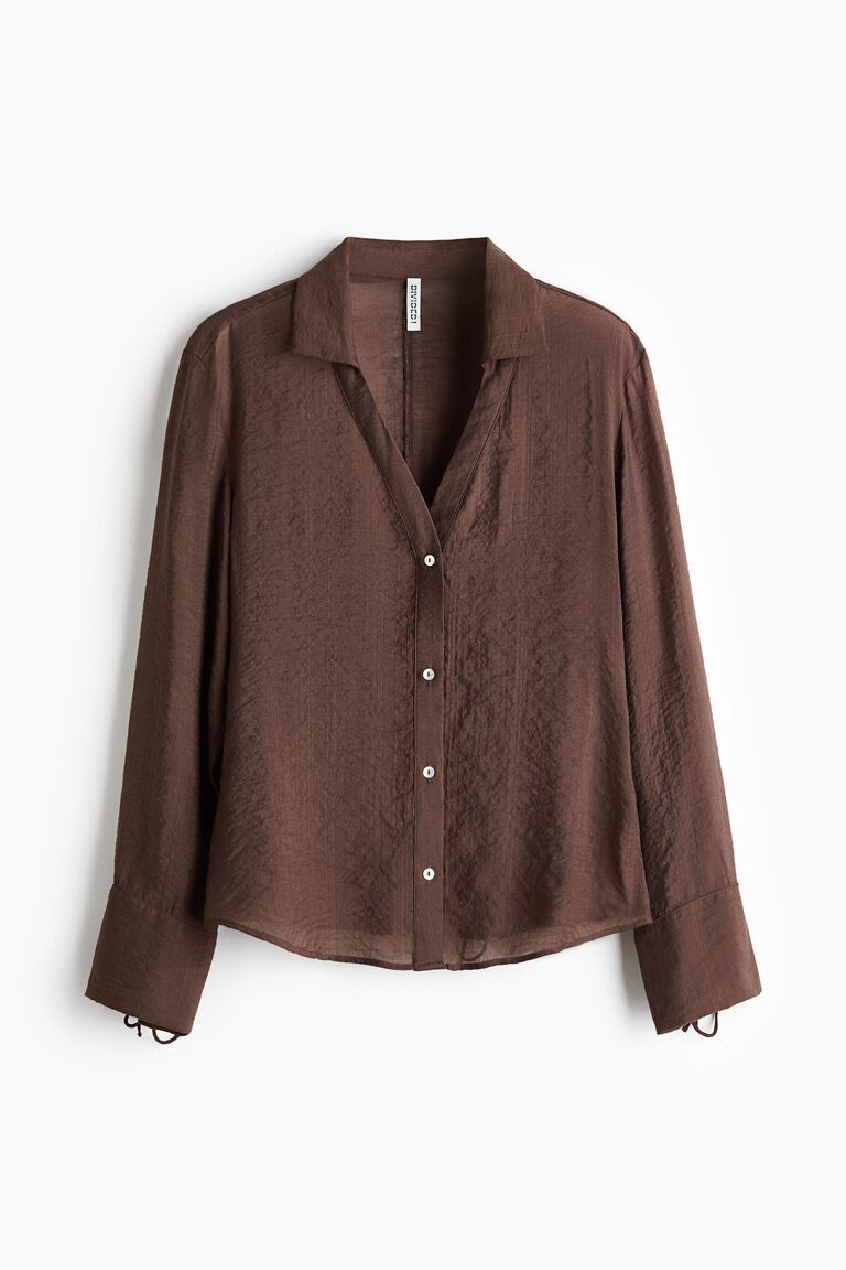 Tie-detail linen-blend shirt
