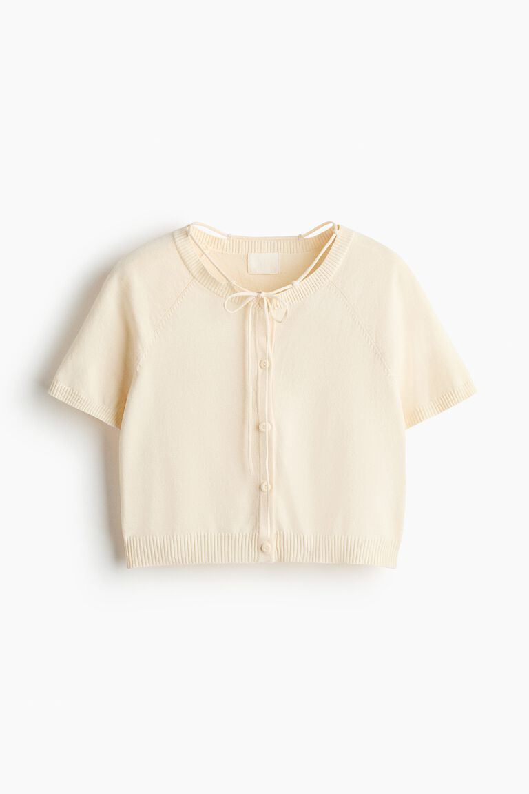 Short-sleeved tie-detail cardigan