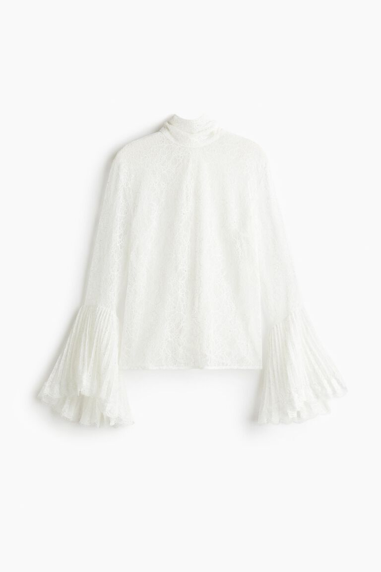Trumpet-sleeved lace blouse