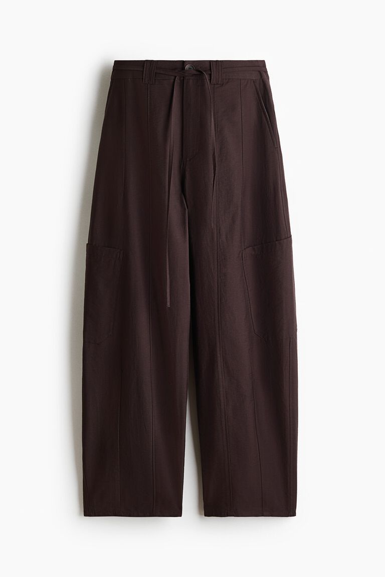 Tie-belt cargo trousers