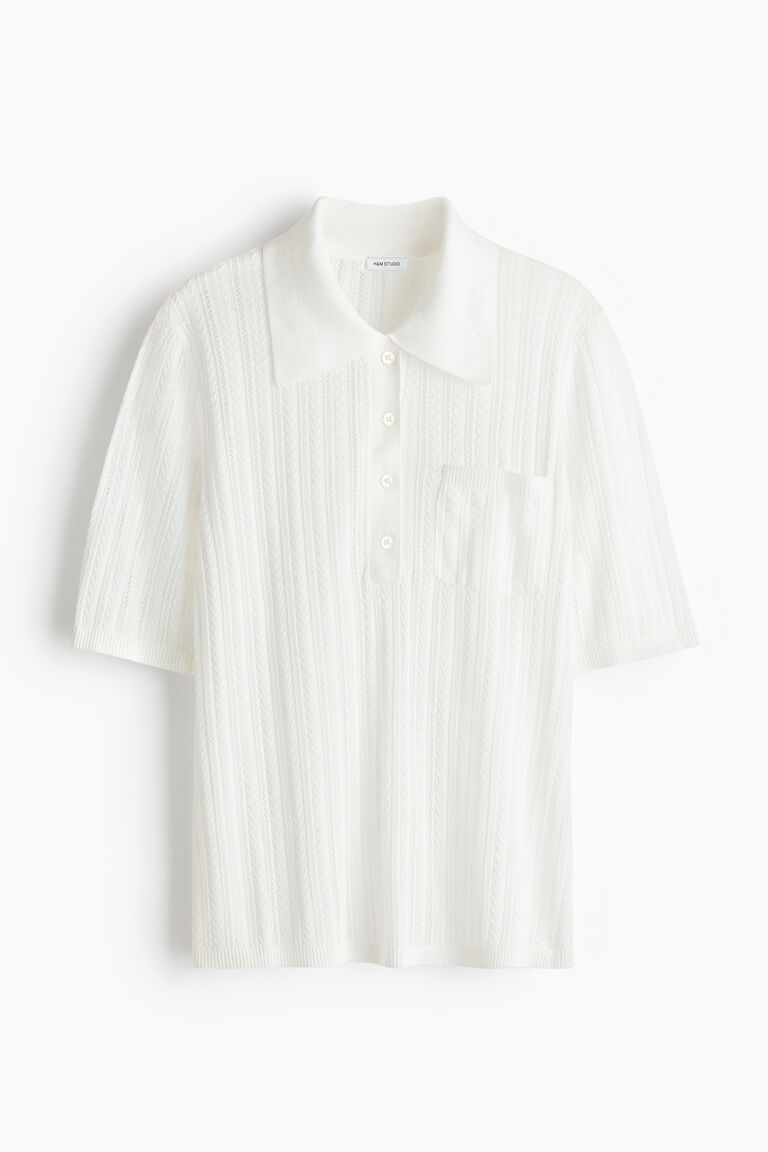 Pointelle-knit polo shirt
