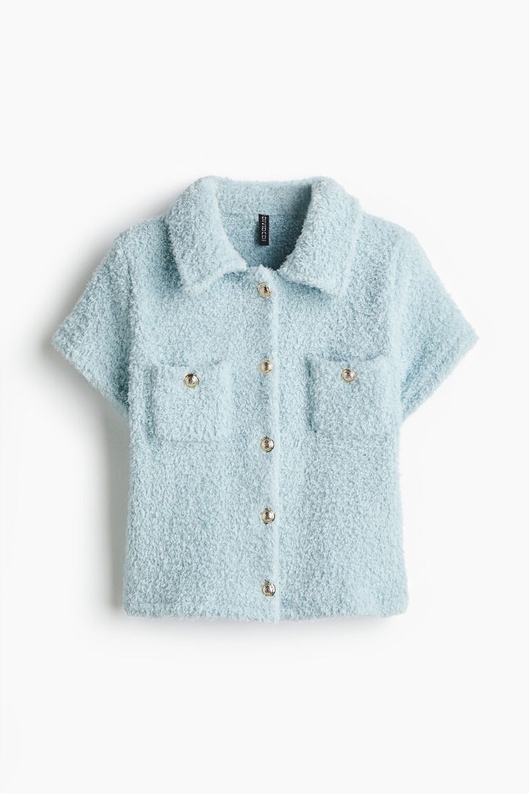 Short-sleeved teddy cardigan
