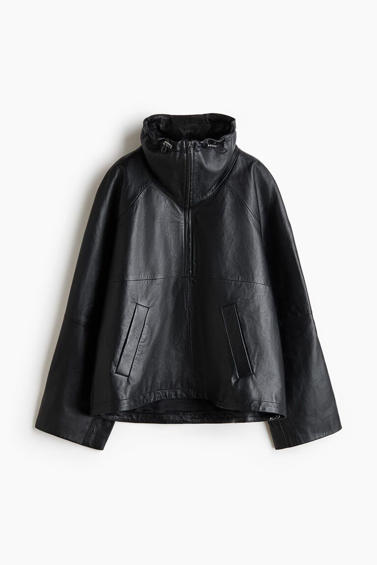 Oversized leather anorak