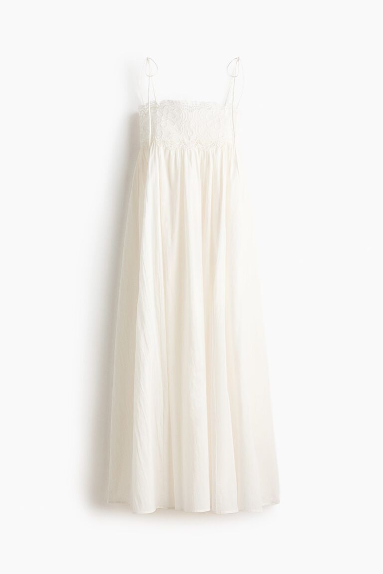 Embroidery-detail tie-strap dress