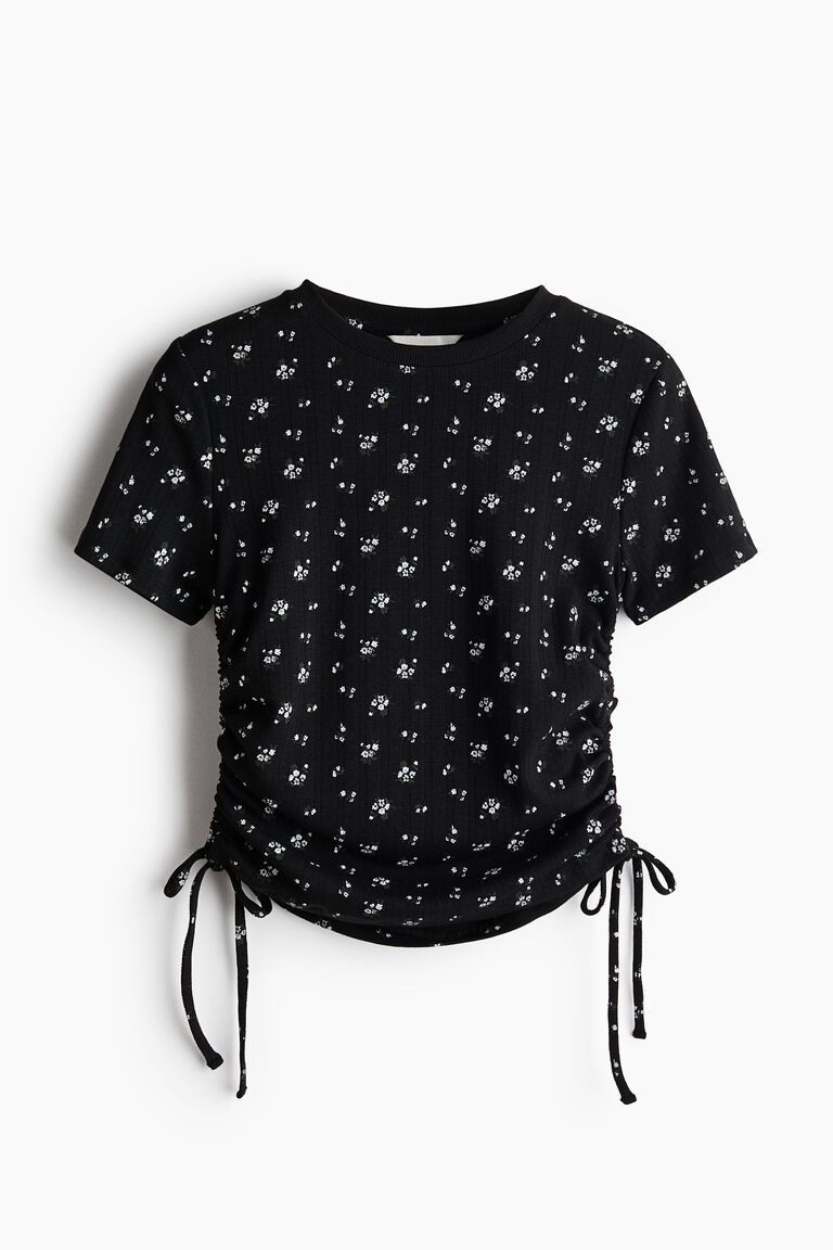 Drawstring-detail pointelle top