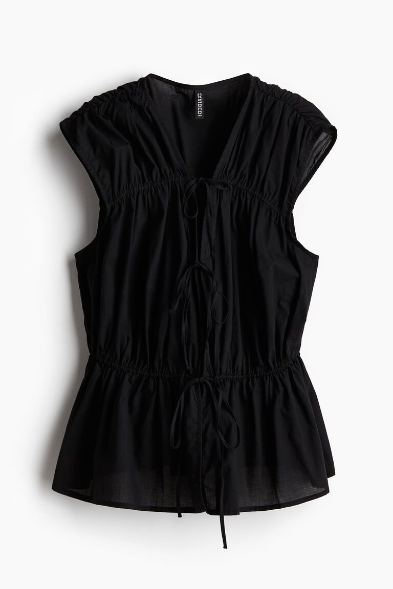 Tie-detail cotton blouse