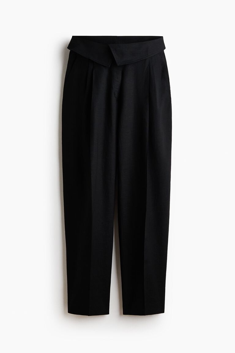 Foldover-waist linen-blend trousers
