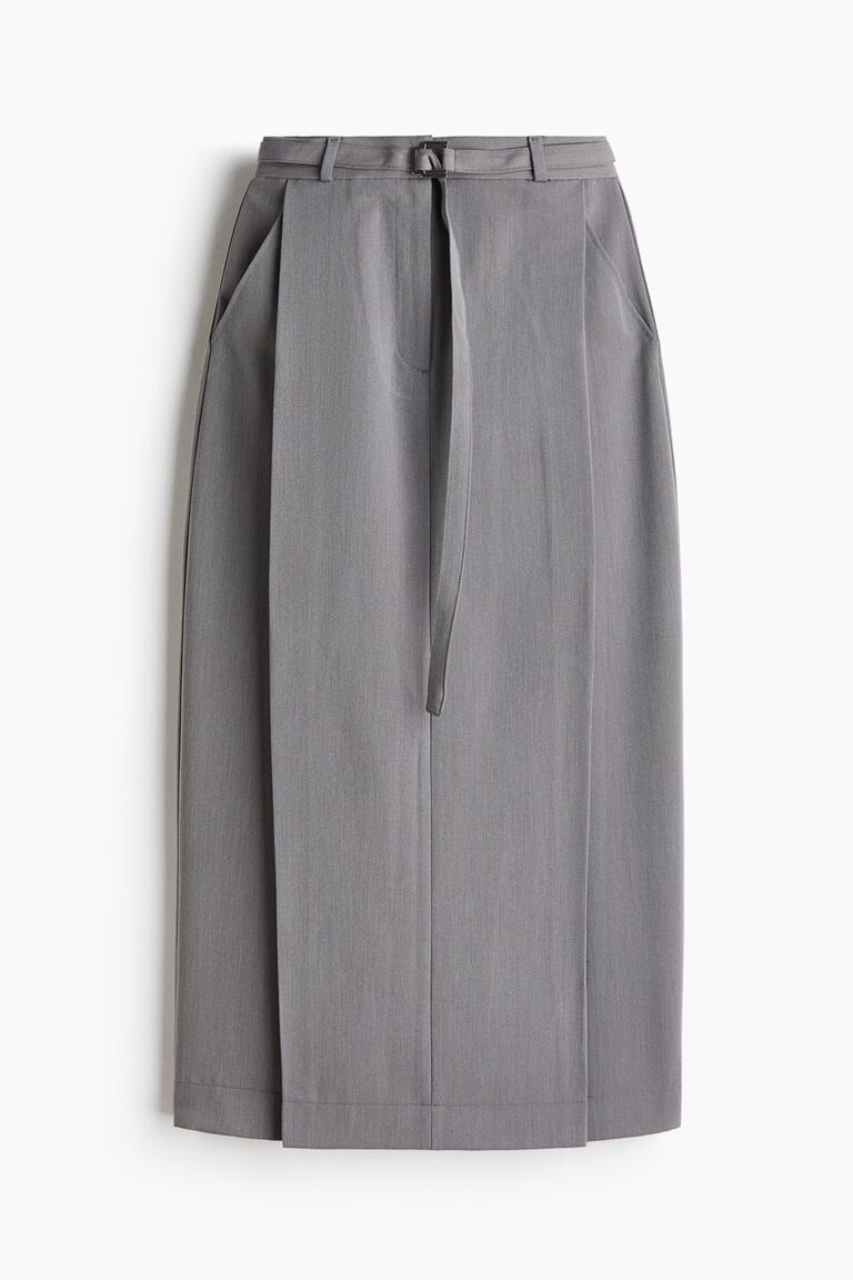 Belted twill skirt