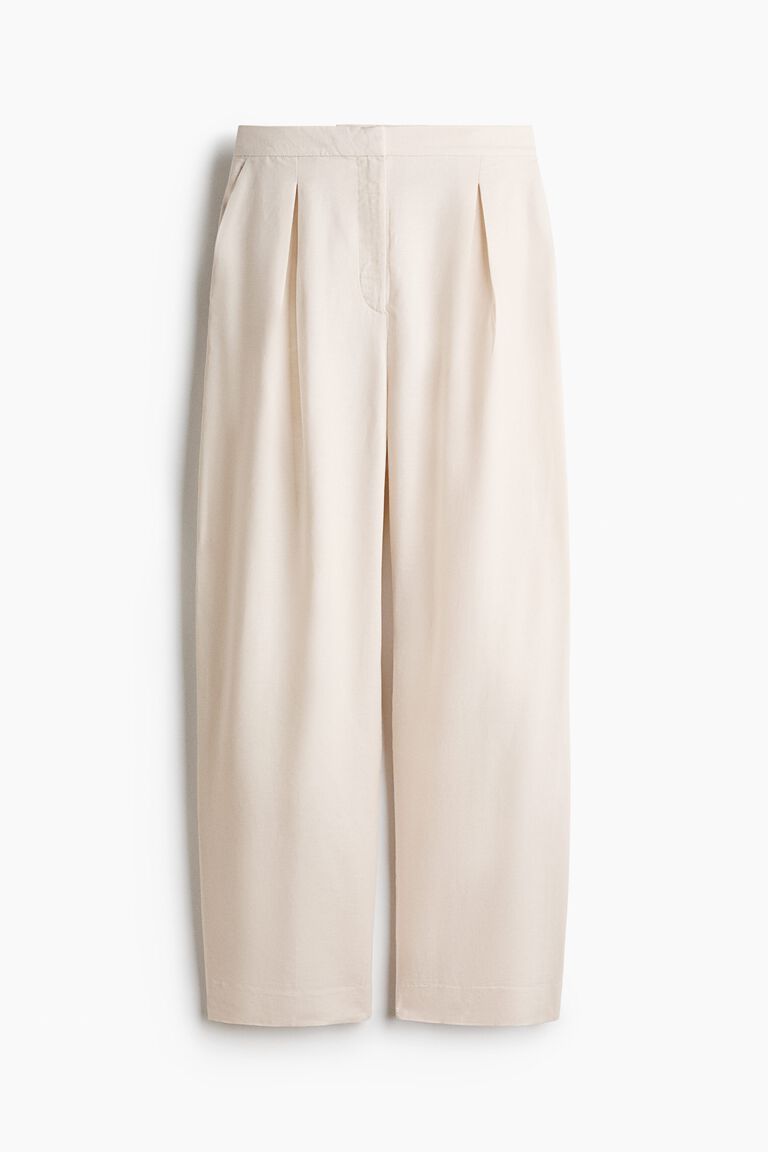 Linen-blend barrel trousers