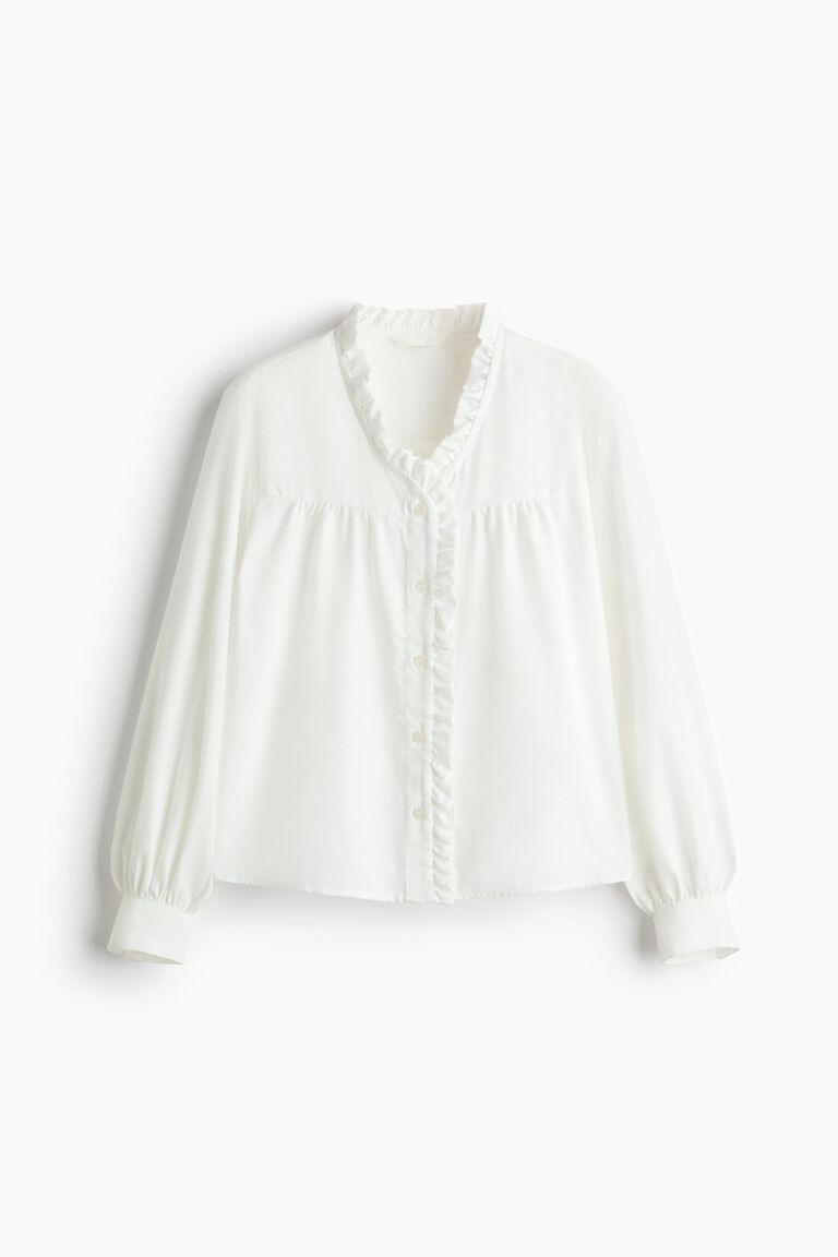 Frill-trimmed twill blouse