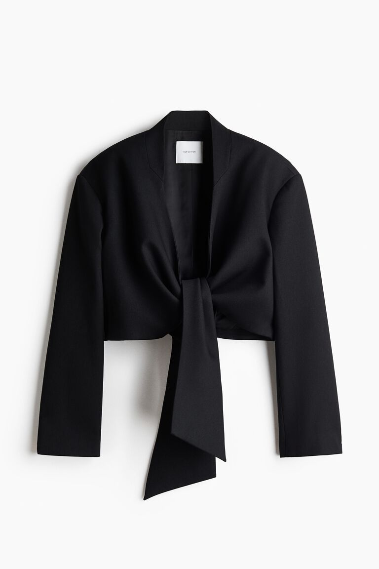 Cropped tie-detail blazer