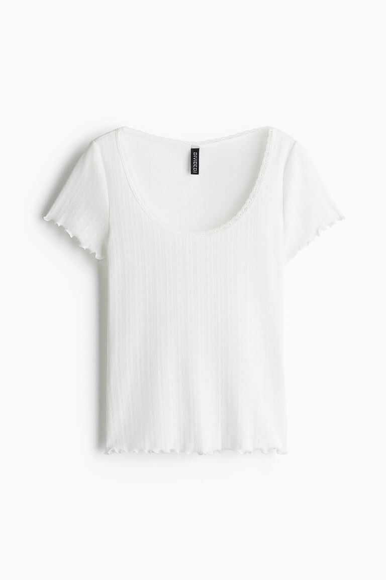 Lace-trimmed pointelle T-shirt