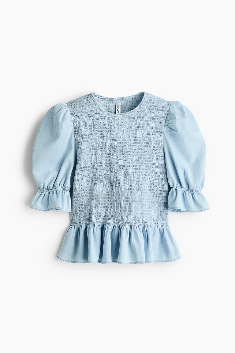 Smocked denim blouse
