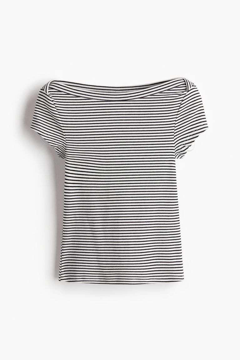 Ribbed boat-neck top