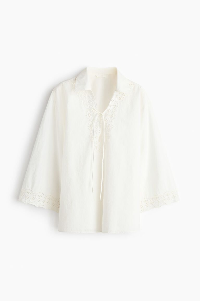 Broderie-anglaise cotton popover shirt
