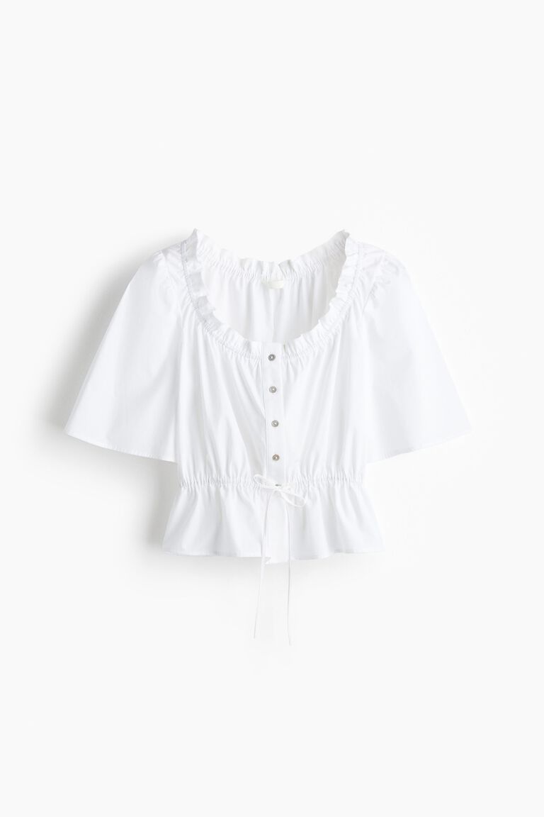 Frill-trimmed cotton blouse