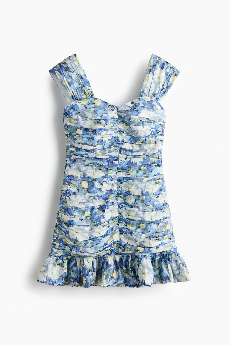 Gathered frill-trimmed dress
