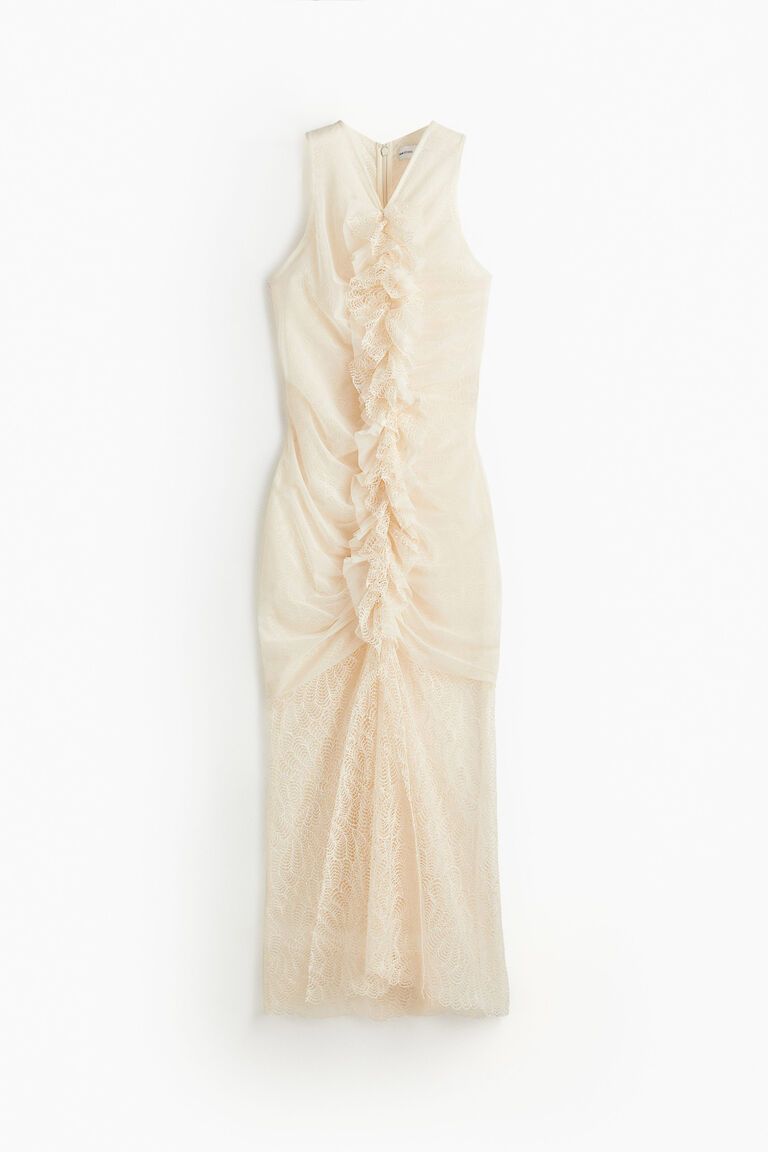 Ruffle-trim lace dress
