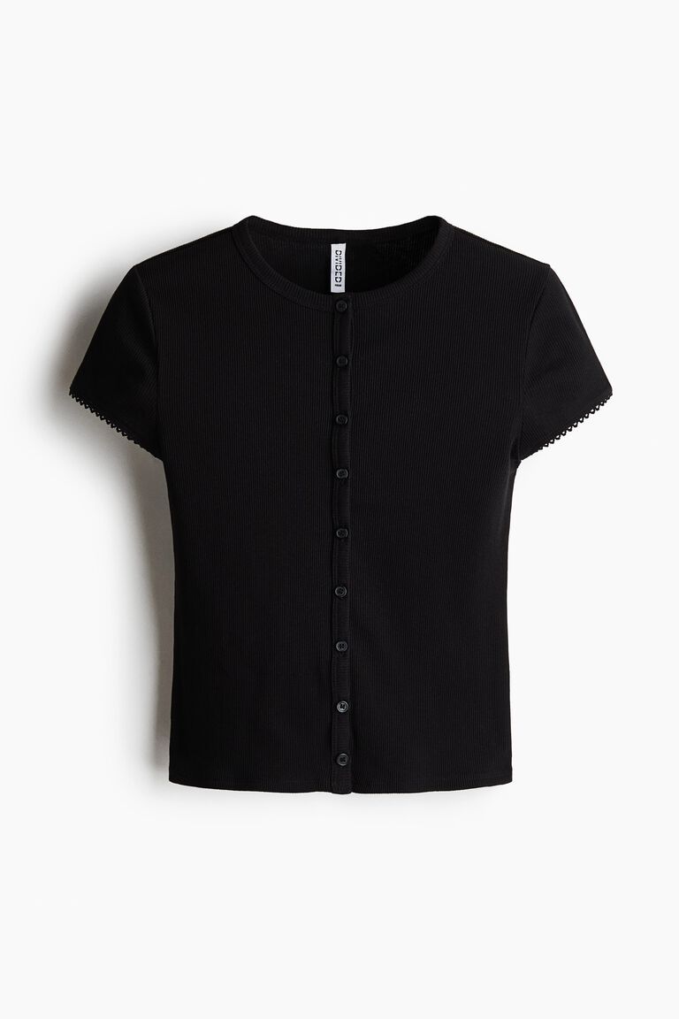 Ribbed button-front top