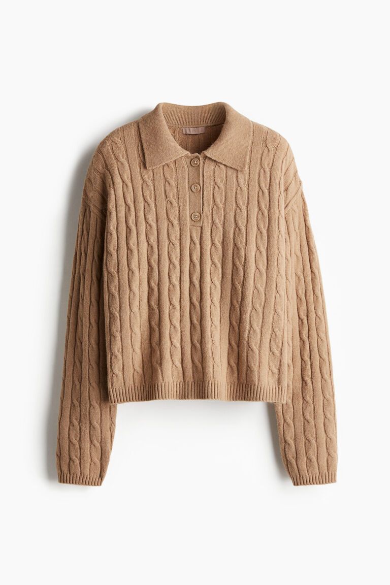 Cable-knit polo jumper