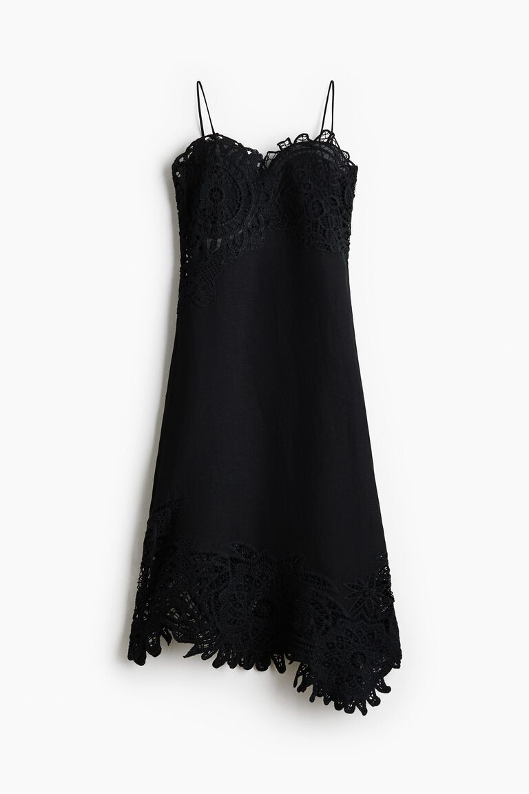 Lace-detail linen-blend dress