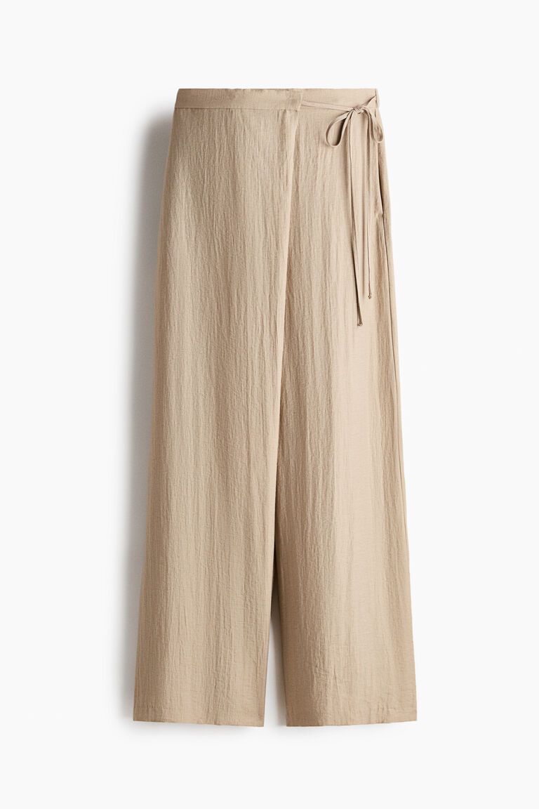 Linen-blend wrapover trousers