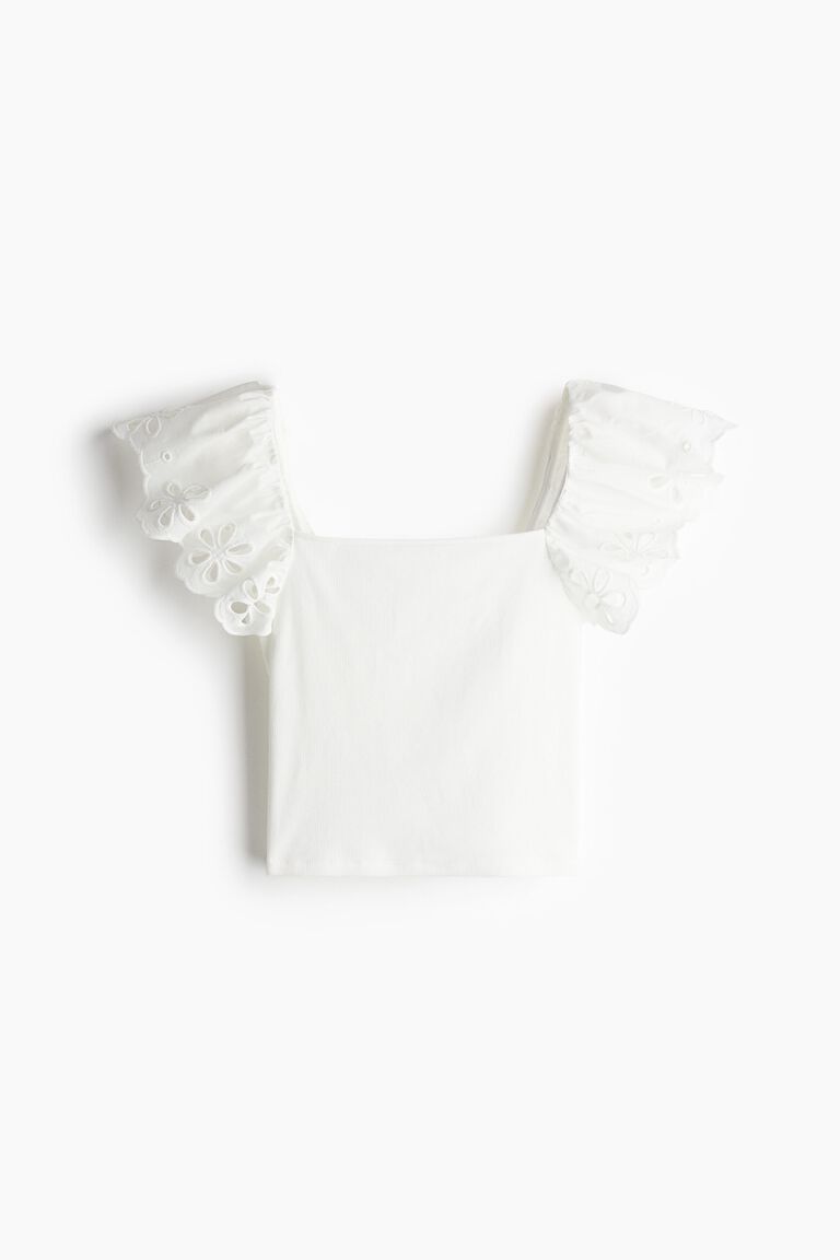 Broderie anglaise-detail ribbed top