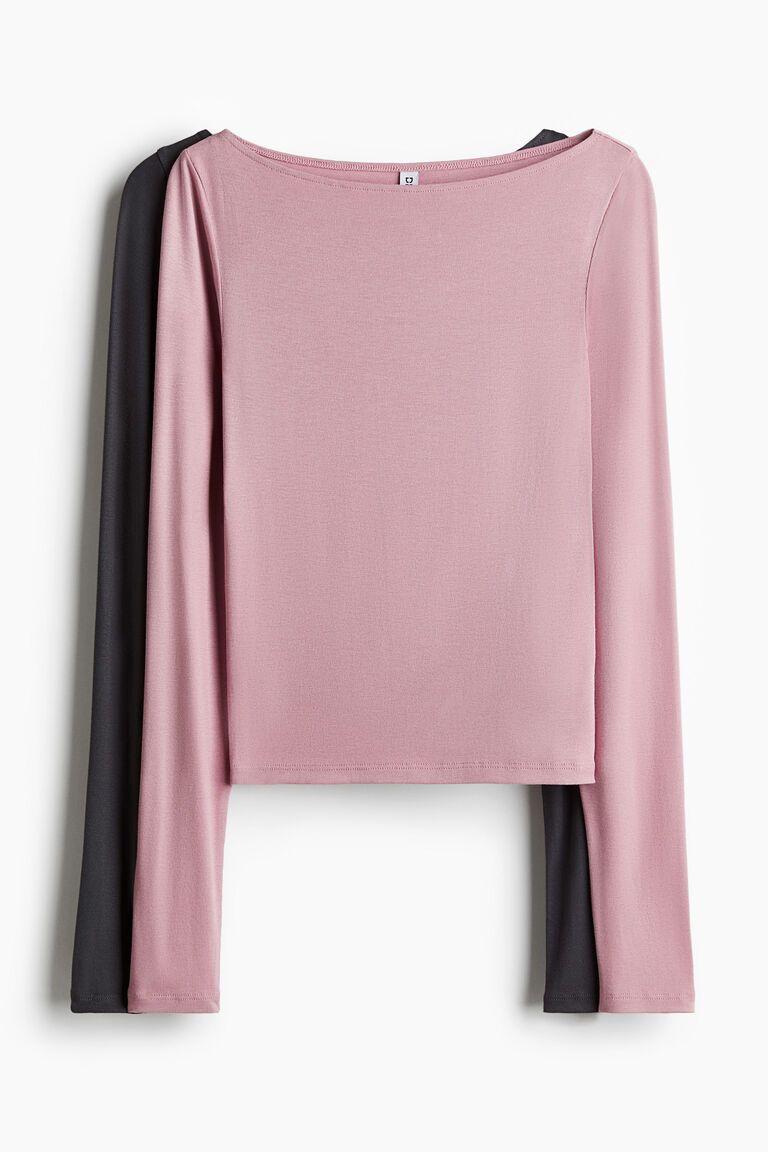 2-pack ribbed boat-neck tops