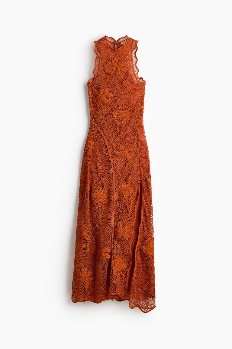 Ruffled crochet-look dress
