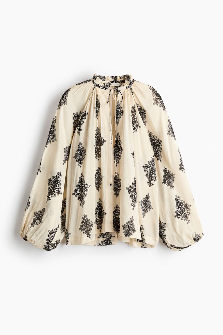 Oversized balloon-sleeved blouse