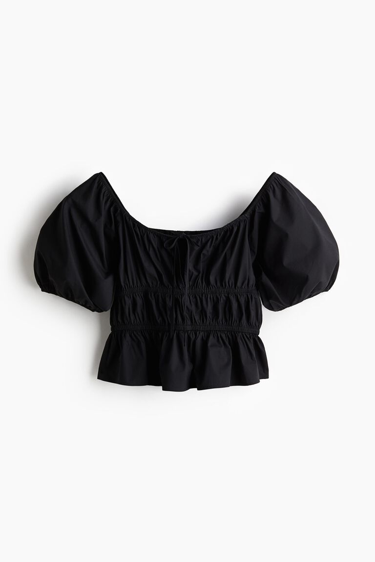 Puff-sleeved poplin blouse