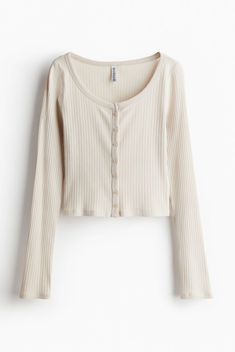 Ribbed button-front top