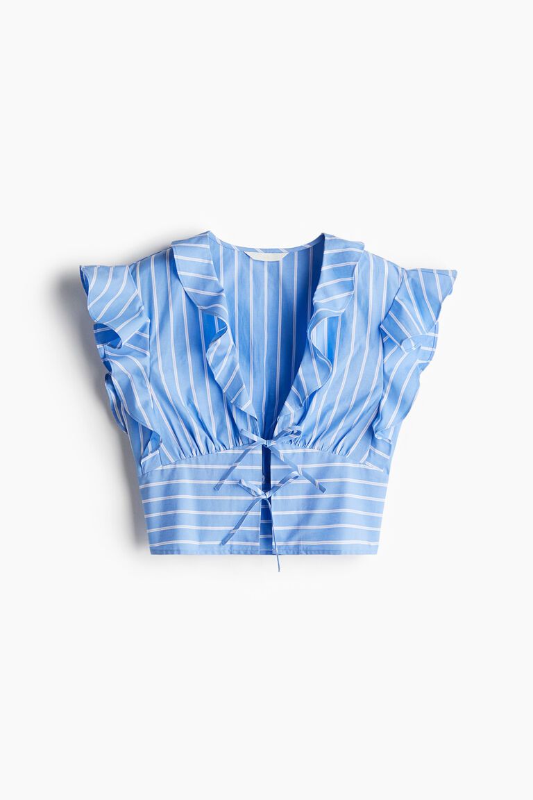Tie-front poplin blouse