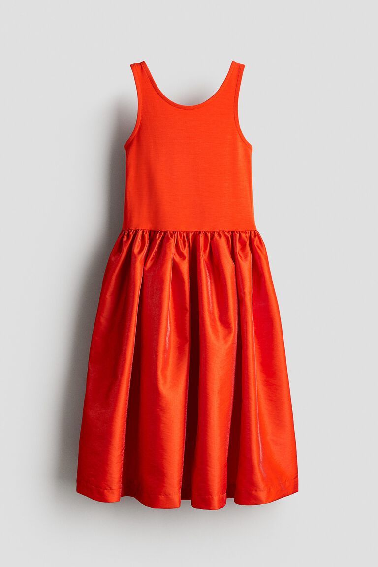 Satin-skirt jersey dress