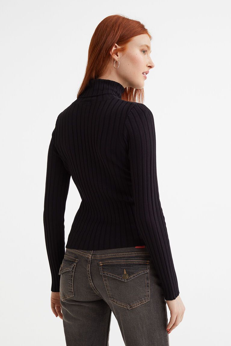 Rib-knit polo-neck top