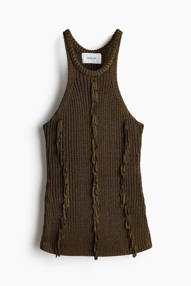 Fringed rib-knit top