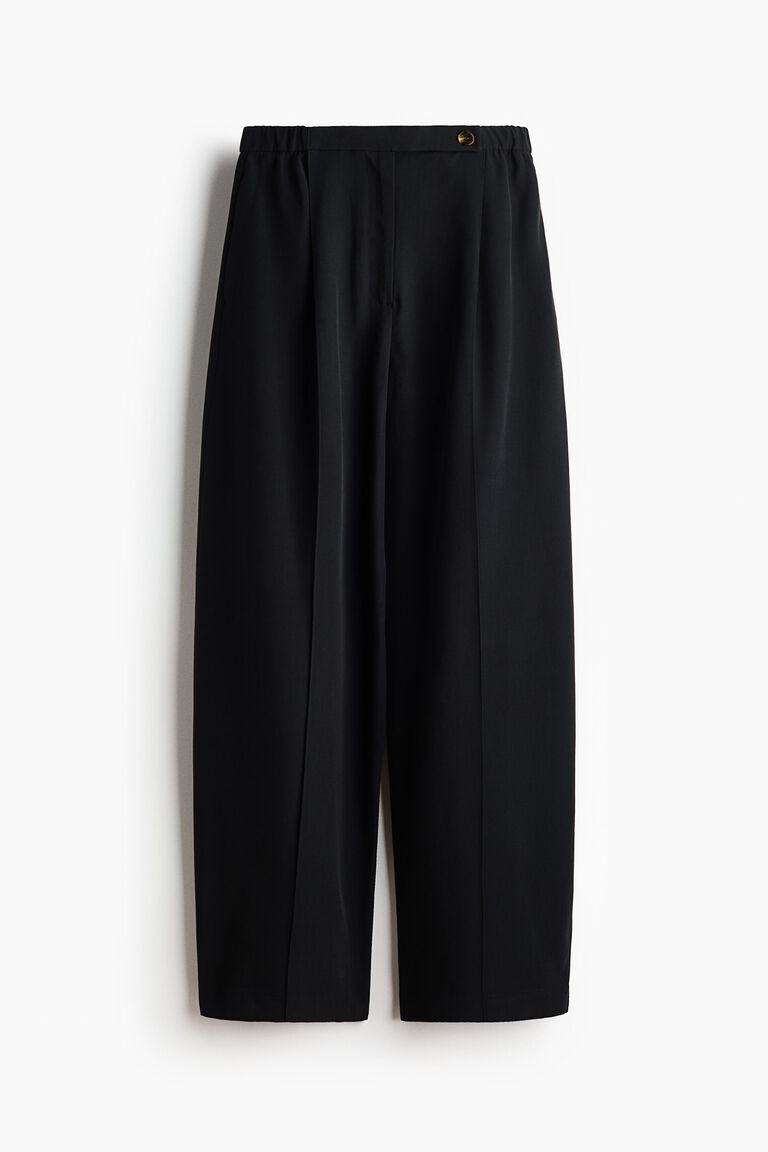 Crease-leg barrel trousers