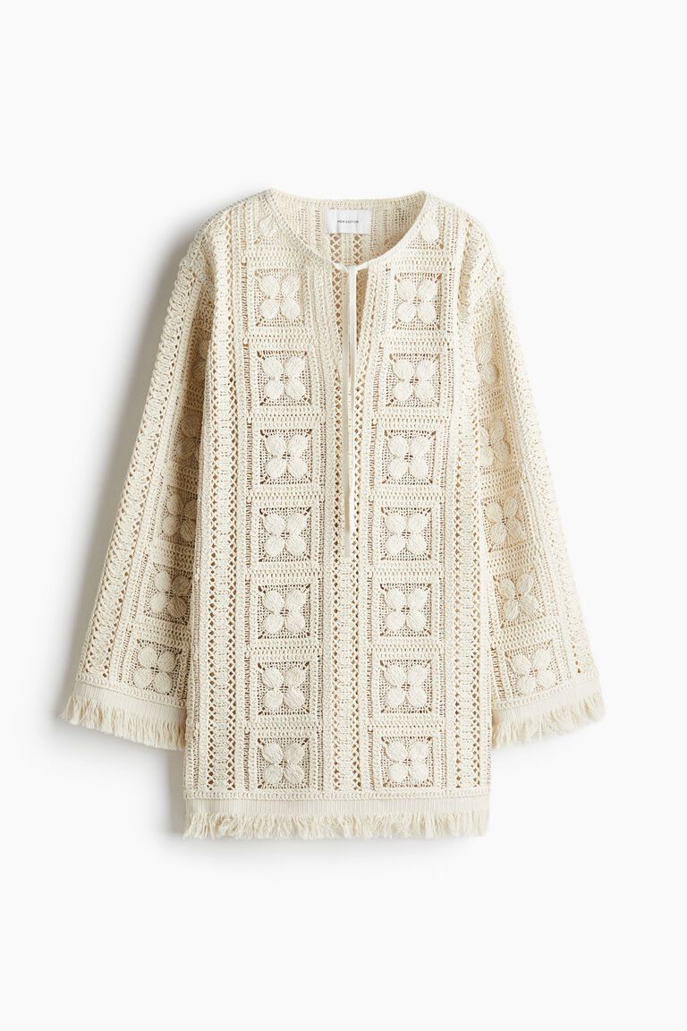 Crochet-look tunic dress