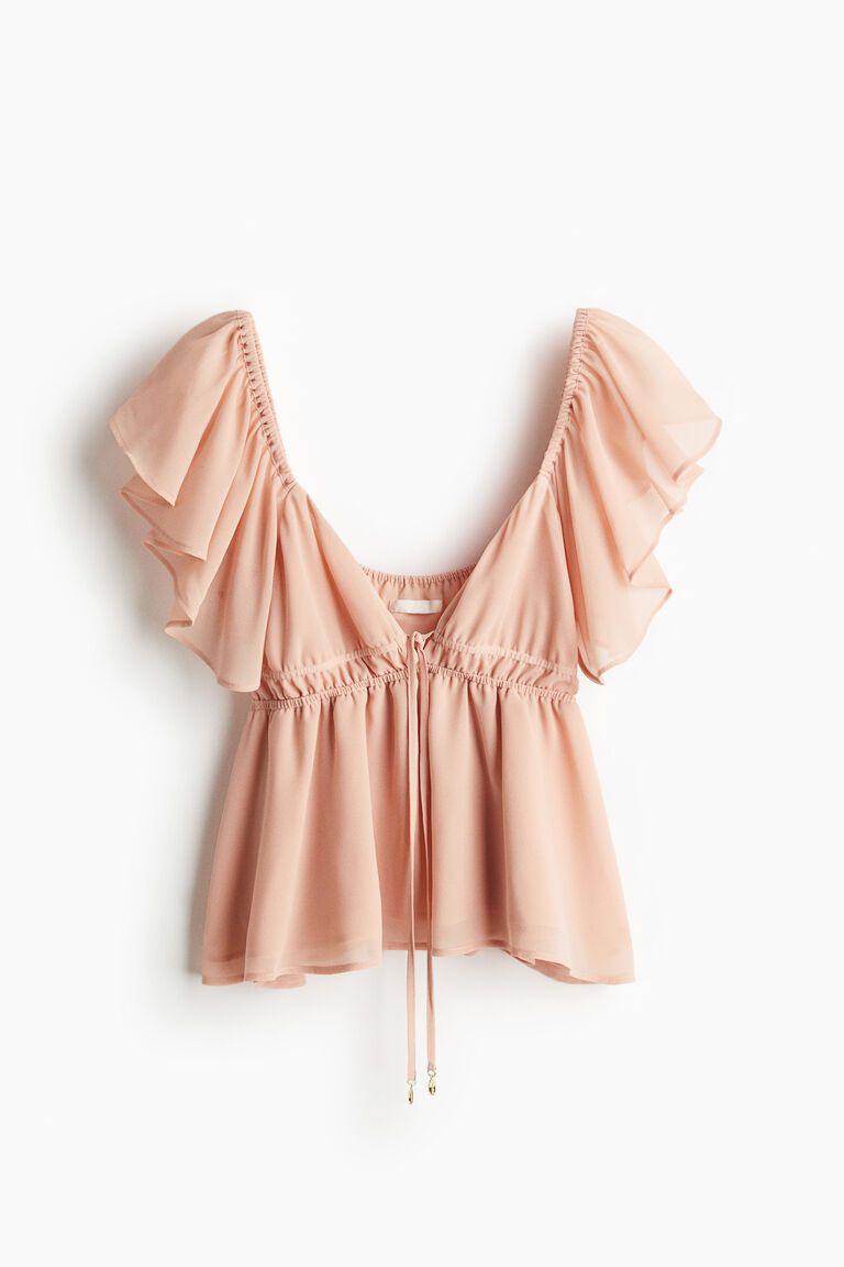 Flutter-sleeved chiffon blouse