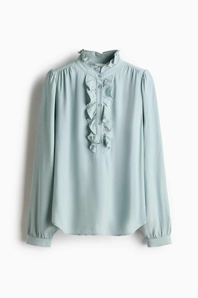 Frill-collared viscose blouse