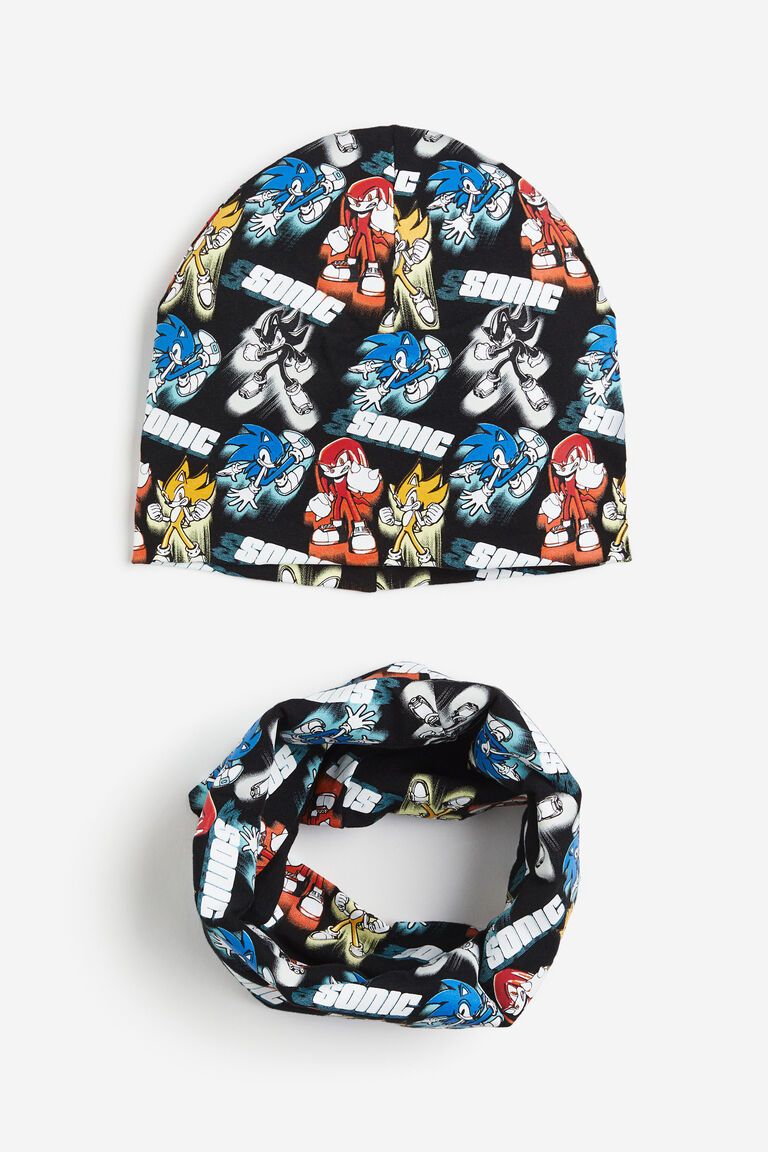 Printed beanie and tube scarf