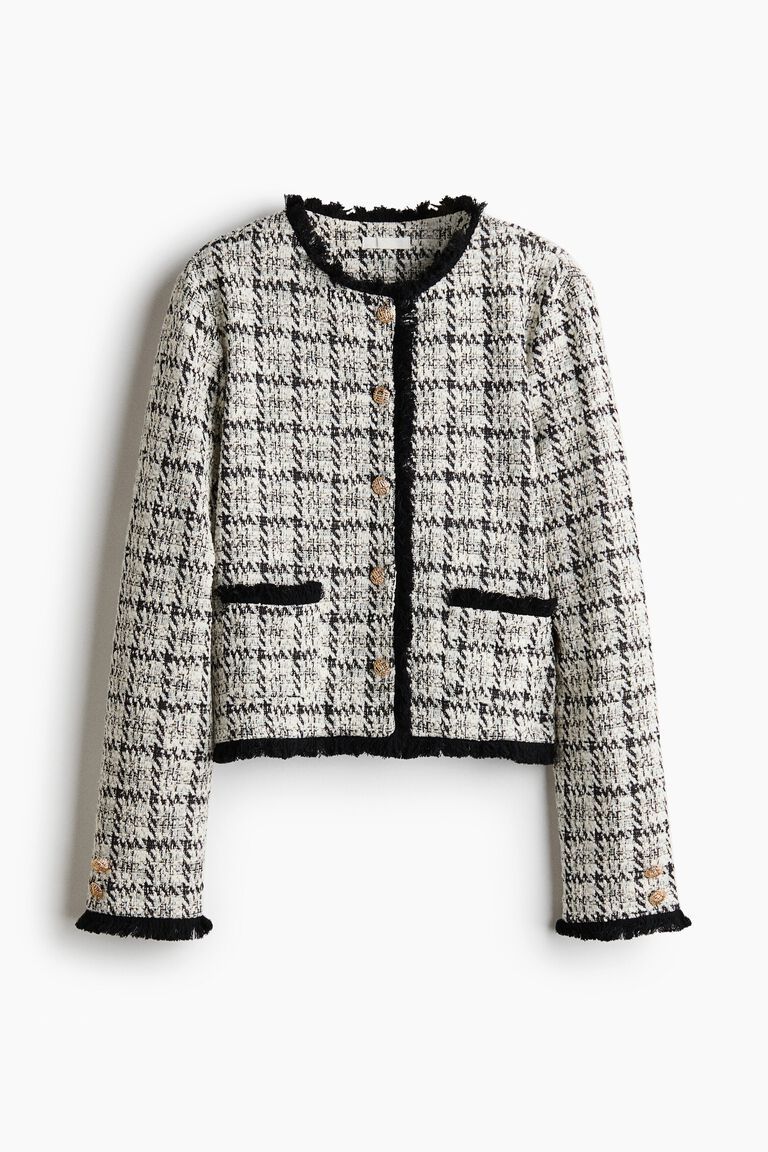 Fringed bouclé-knit jacket