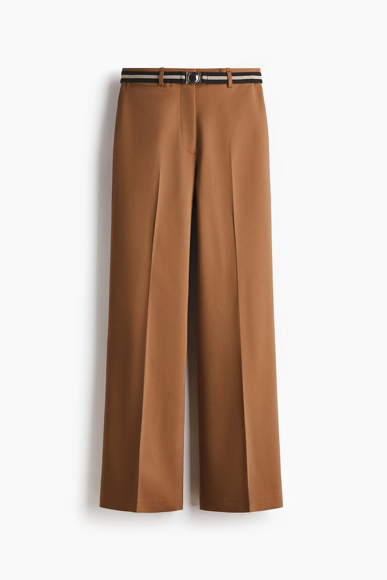 Belted bootcut trousers