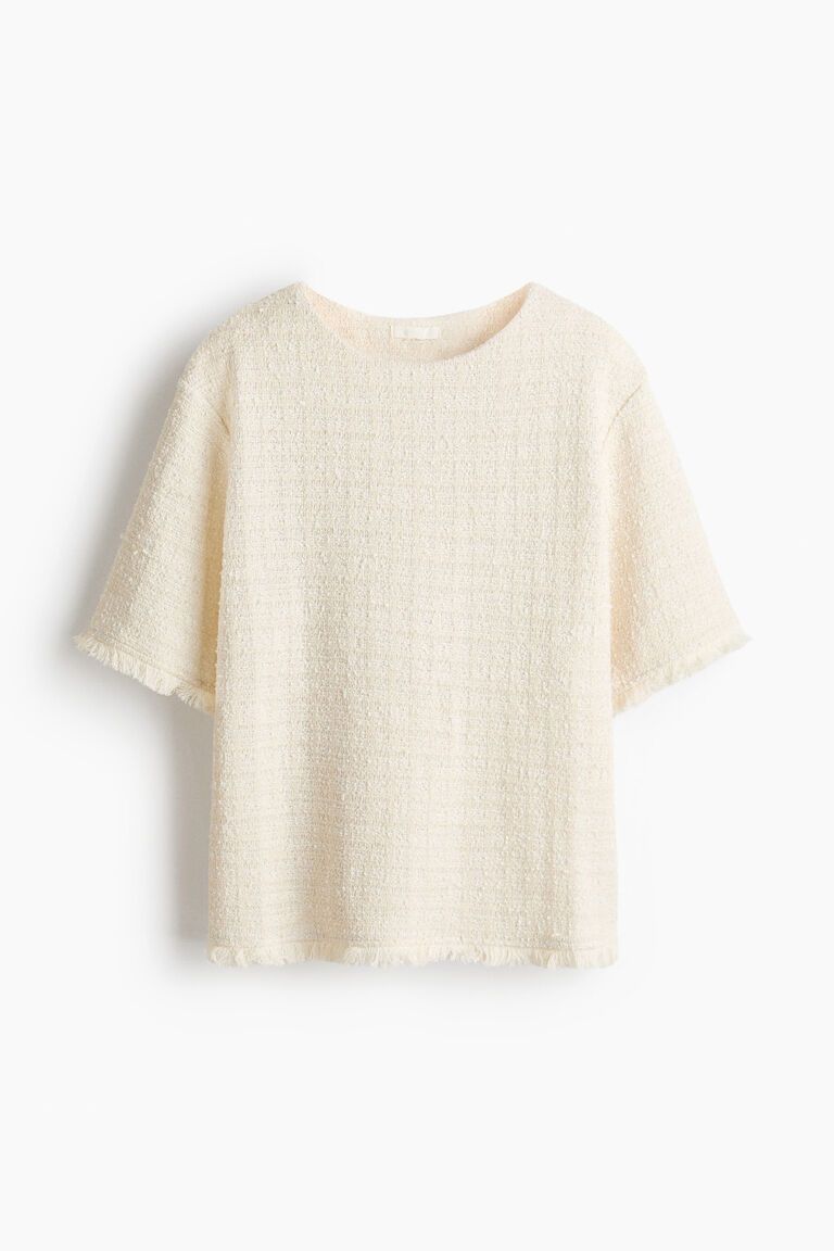 Fringed bouclé-knit top