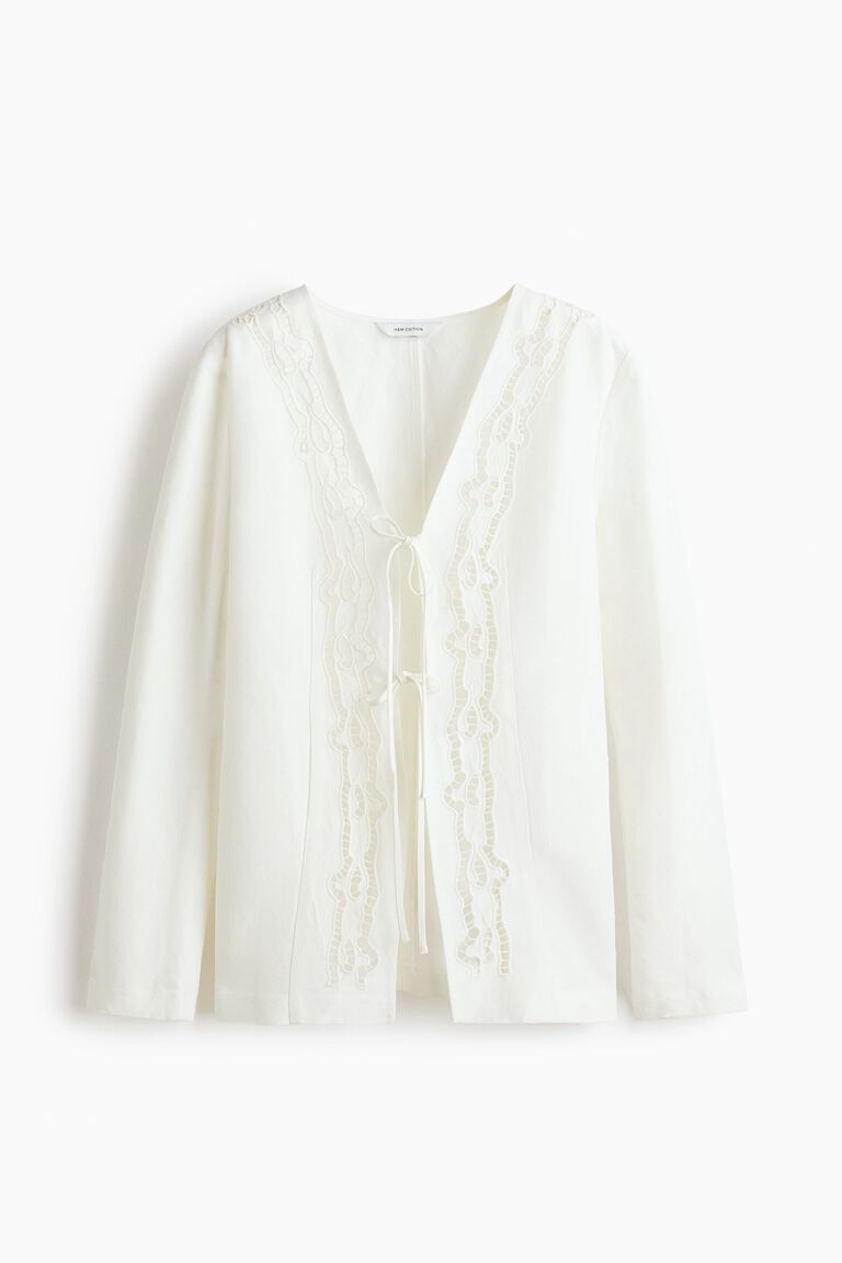 Tie-front linen-blend blazer