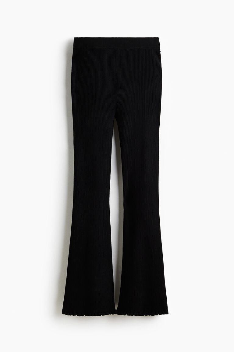 Flared rib-knit trousers