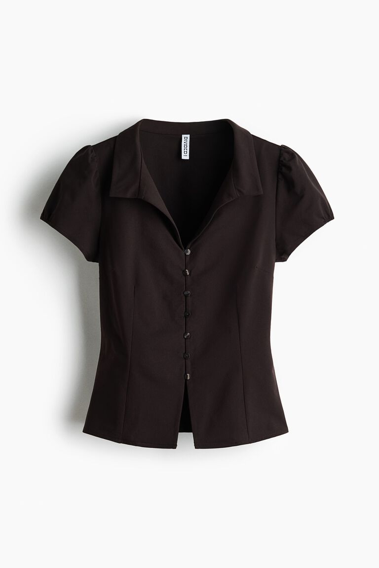 Collared button-front top